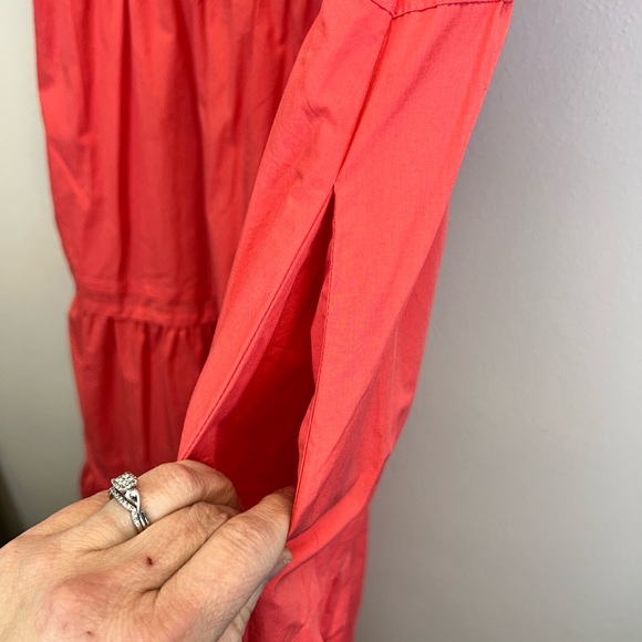 Quince Womens XL Vibrant Tiered 100% Organic Cotton Coral Maxi Dress Boho Poplin - Picture 13 of 13